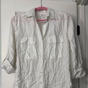 Aritzia Babaton Utility Shirt - White & Navy Pinstripe - Size XS